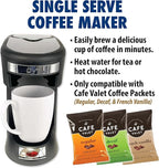 Café Valet Single Serve Coffee Maker, Brews 10 Ounces of Coffee or Hot Water, Compatible with Café Valet Coffee Packs