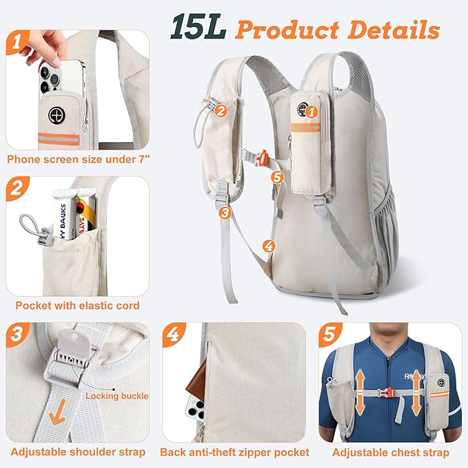 BECOJADDE 15L Small Hiking Backpack for Men Women Foldable Packable Back Pack Ultralight Hiking Daypack for Travel Camping Outdoor, Beige