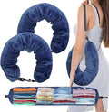 1/2PCS Travel Pillow Stuffable with Clothes As Carry-On Luggage Fits Up to 3 Days of Travel Essentials, Multifunctional U-Shaped Pillowcase for Business, Trip, Outdoor (2PCS-Blue)