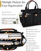BESBESME Canvas Tote Bag for Women with Zipper & Compartments– Large Work & College Laptop Tote Crossbody Shoulder Bag
