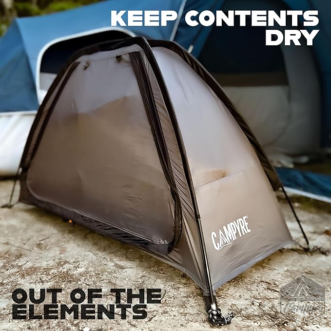 Tent & RV Camping Organizer with Zippered Flap, 9-Shelf Storage. RV Shoe Organizer, Dining Tent Organizer. Organize Any Other Camp Gear/Accessories (Patented - Licensed)