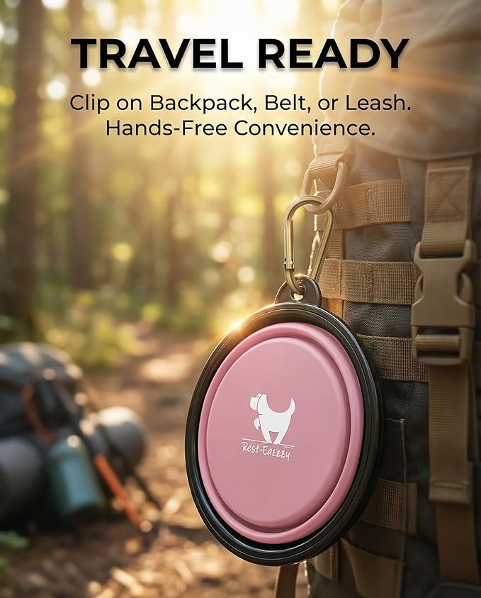 Collapsible Dog Bowls for Travel, 2-Pack Dog Portable Water Bowl for Dogs Cats Pet Foldable Feeding Watering Dish for Traveling Camping with Carabiners, BPA Free (Grey&Pink, Medium (Pack of 2))