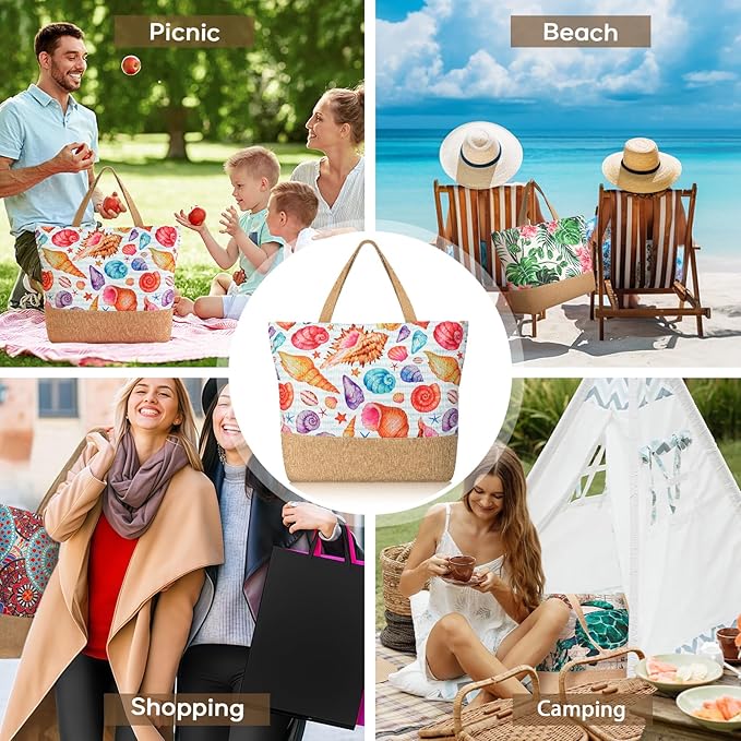 Trifabricy Beach Bag for Women, Large Beach Tote Bags with Zipper, Woven Straw Tote Waterproof, Swim Gym Shopping Travel Bag