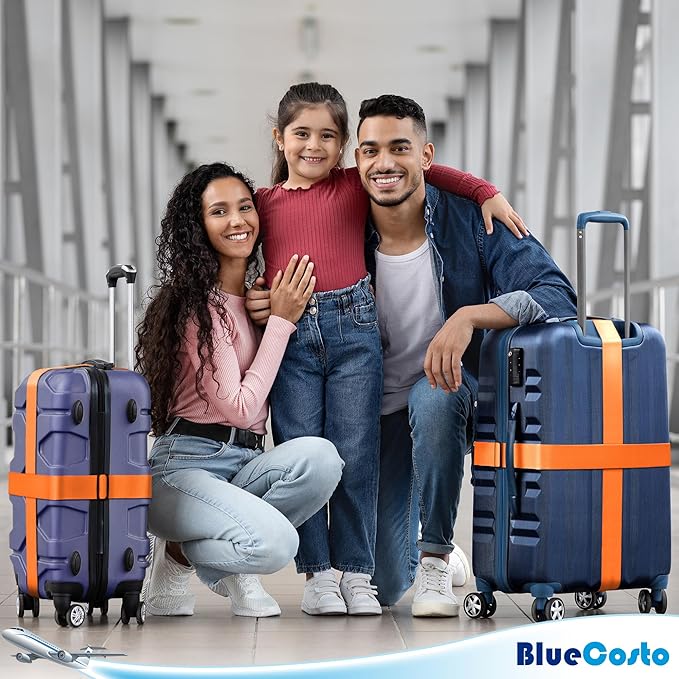 Luggage Straps for Suitcases - TSA Approved - Orange, 4 PK - Premium Nylon Belts for Suitcase, Briefcase & Travel Bag - Adjustable Strap Length 46" - 78"