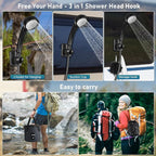 Spopal Portable Shower for Camping, Rechargeable Camping Shower with Collapsible Bucket with Handle 20L Intelligent LED Display, 4 Spray Modes, Outdoor Shower Kit for Hiking, Travel, Car, Pet 【Black】