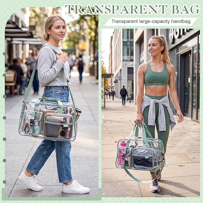 Abbylike Clear Bag Large Heavy Duty Tote for Stadium Events 20" Duffle Transparent Gym Bag for Sport Event Travel Makeup Work