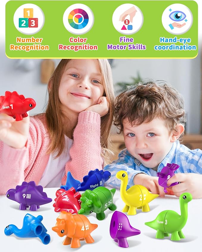 Number Dinosaur Toys for Kids 3-5, Montessori Educational Toys for 3 4 5 Year Old Boy Girl Gifts, Toddler Dino Travel Toy Preschool Learning Activities, Double Sided Dinosaurs Numbers Matching Game