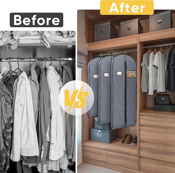 BALEINE 2PK Heavy Duty Garment Bag with Shoe Storage Travel Bag for Dresses, Suit, Coats Travel Essential (54", Grey)