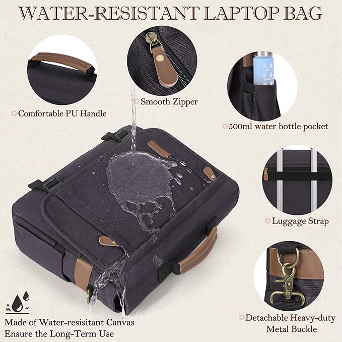 RAINSMORE Messenger Bag for Men 17-17.3 Inch Laptop Bag Water-resistant Canvas Computer Shoulder Bag Office Work Briefcase Large Casual Satchel Bags for Men Bookbag for College, Gray