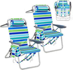 GarveeLife High Backpack Beach Chair for Adults 2 Pack, Lightweight Portable Lay Flat Folding Beach Chair with 5 Positions, Backpack Straps, Phone Pocket, Cup Holder, Cooler Pouch & Towel Bar