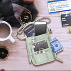 WALNEW Passport Holder Neck Pouch Travel Wallet for Women and Men, RFID Blocking Security Slim Traveling Wallet with Around Neck Lanyard Strap, Light Green