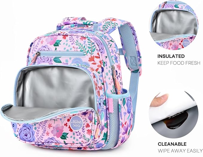 mibasies Toddler Backpack for Girls 2-4: Preschool Kindergarten Backpack - Cute Kids Backpacks for Girls - Flower Pinkish Blue