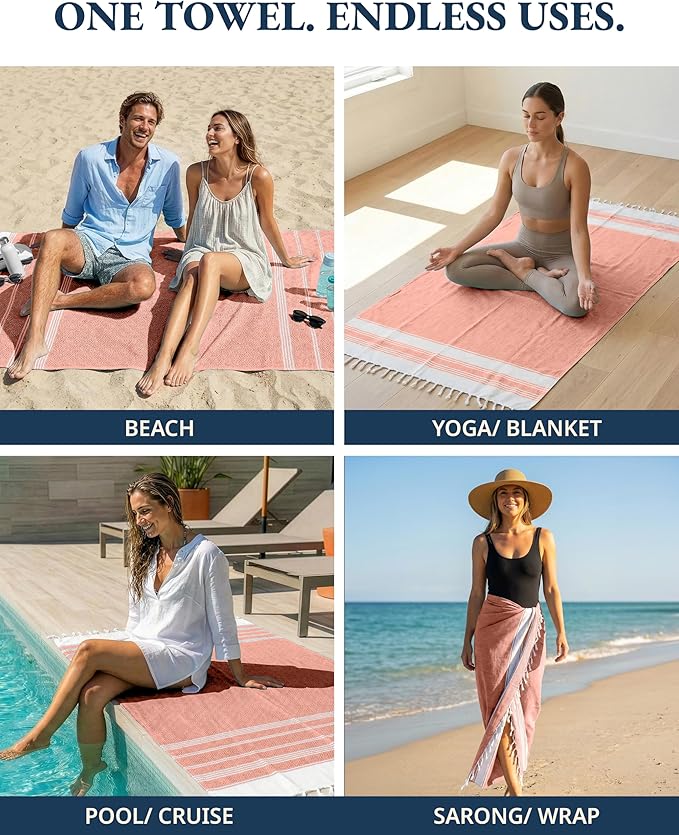 LANE LINEN 12 Pack Oversized Beach Towels – Pre-Washed, Quick Dry, Lightweight Travel Pool Towels for Adults, 39"x71" – Oceanic Twelve