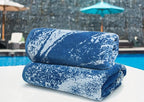COTTON CRAFT Oversized Beach Towel - 2 Pack 35 x 70 inches XL Beach Towel - Summer Wave - 100% Cotton Jacquard Velour - Big & Huge Thick Plush 450 GSM Super Soft Luxury Towel - Pool Picnic Bath - Blue