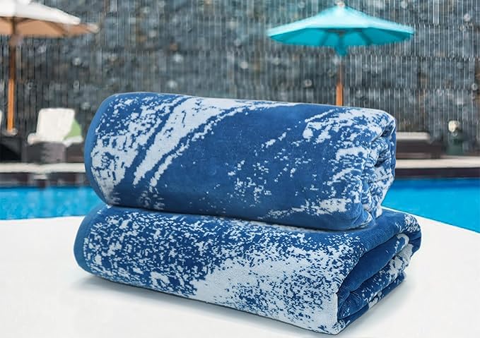 COTTON CRAFT Oversized Beach Towel - 2 Pack 35 x 70 inches XL Beach Towel - Summer Wave - 100% Cotton Jacquard Velour - Big & Huge Thick Plush 450 GSM Super Soft Luxury Towel - Pool Picnic Bath - Blue