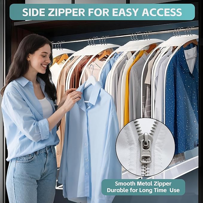 6 Pack Clear Garment Bags for Hanging Clothes 10”Gusseted, Suit Bags for Closet Storage, Hanging Plastic Clothes Cover for Coat, Dress, Fur, Shirt（24x10x40In）