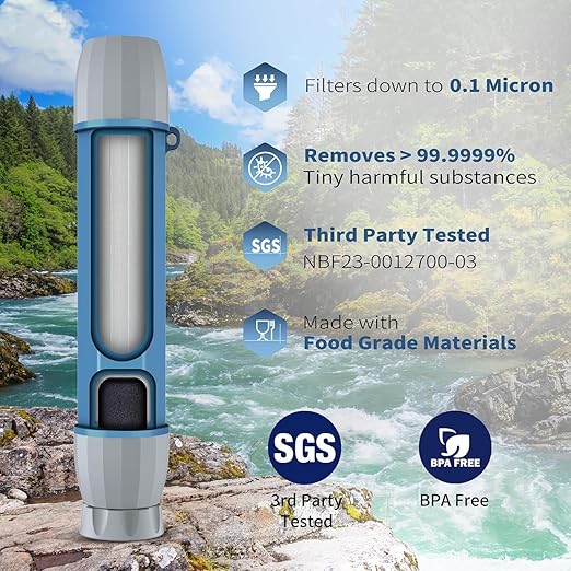 Yuclet 5 Pack Personal Water Filter Straw for Drinking Survival, 0.1-Micron Portable Water Purifier Straw Filters for Camping, Hiking, Travel, Backpacking & Emergency Preparedness