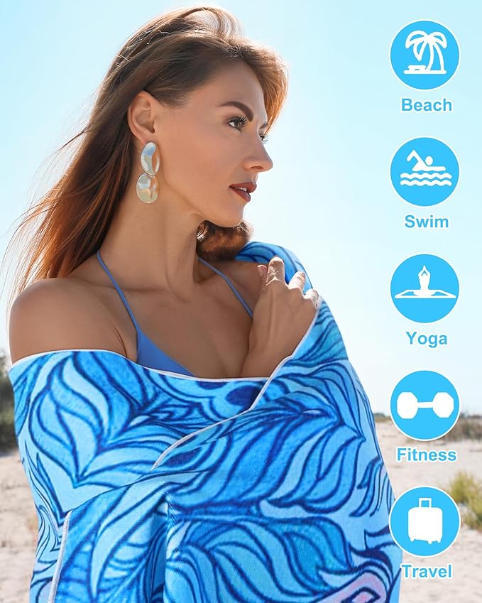 FuWeave 6 Pcs 72 x 36" Microfiber Oversized Beach Towels Large Absorbent Thin Compact Lightweight Sand Free Quick Dry Towels Pack for Travel Pool Yoga Gym Sports Beach Accessories(Mandala)