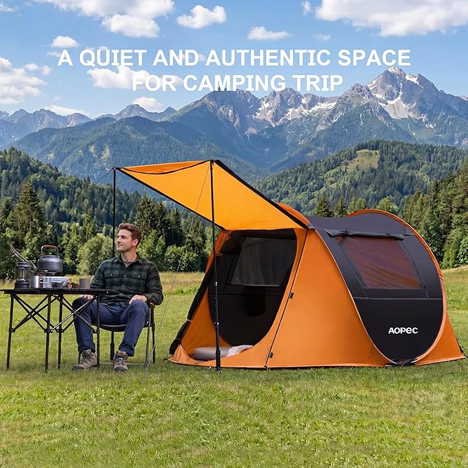 Pop Up Camping Tent, 2/4/6 Person Instant Tent Waterproof PU4500mm, Spacious Ventilated Camping Tent with Front Porch, Quick Setup Lightweight Portable for Outdoor Camping Hiking Beach