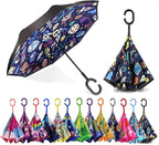MRTLLOA 40/49/56 Inch Oversize Windproof Inverted Reverse Upside Down Umbrella, Golf Size Rain Umbrella, Double Layer, C-Shaped Handle for Men, Women and Kids