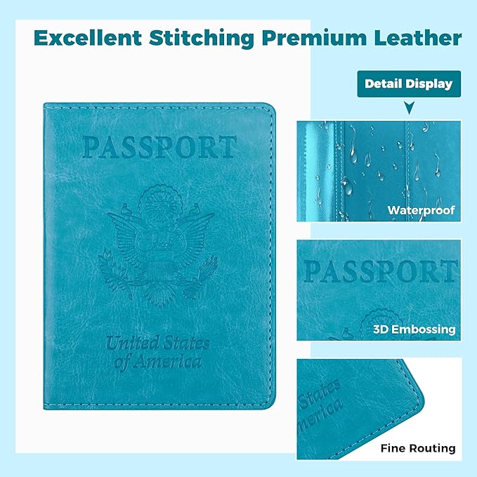 Passport Holder for Travel Men Women - Passport Cover, Passport Wallet Case Travel Essentials Travel Must Haves Accessories Blocking Leather Card Slot Protector for Stocking Stuffers Gifts, Blue