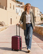 Coolife Carry On Luggage 22x14x9 Airline Approved Hardside PC+ABS Suitcase with TSA Lock, Lightweight Rolling Travel Luggage with Spinner Wheels(Radiant Pink, 20in)