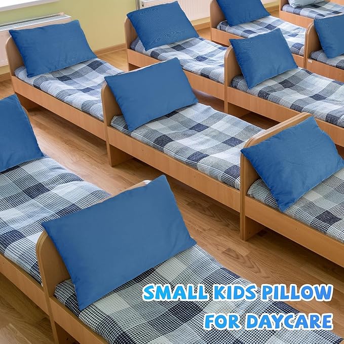 Kigley 12 Pack Mini Pillows for Daycare 9.1 x 13.8'' Small Travel Pillow Bulk Soft Breathable Cotton Pillow for Nap Travel Pet Neck Lumbar Purse Insert (Deep Blue)