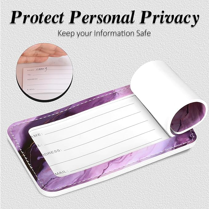 Luggage Tags for Suitcases, 2 Pack Cute PU Leather Luggage Tag TSA Approved with Stainless Steel Loop and Address Card Baggage Tag for Travel&Cruise Ships&Shipping Lavender Marble, by Chelmon