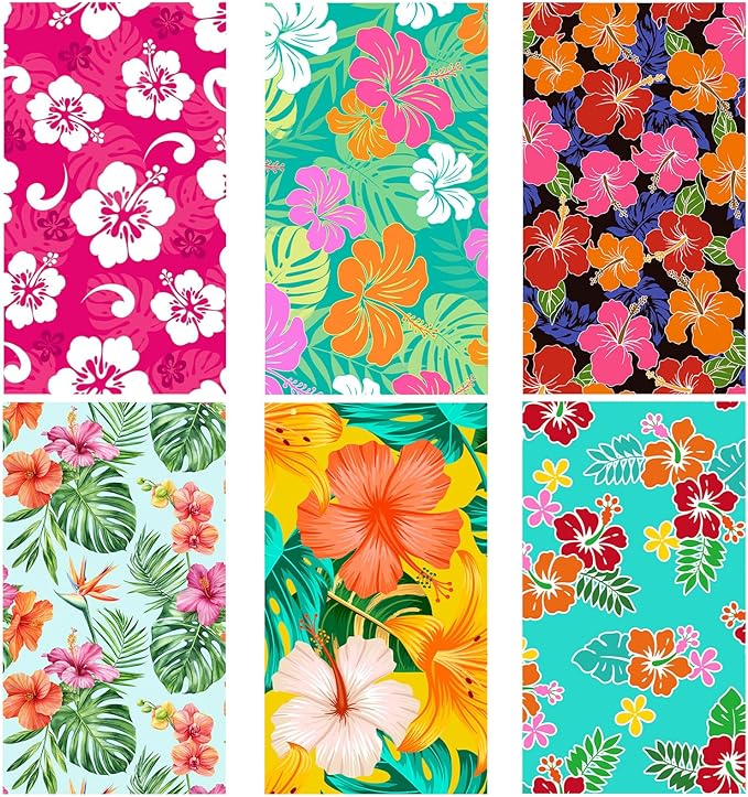 FuWeave 6 Pcs 72 x 36 Microfiber Oversized Beach Towels Large Absorbent Thin Compact Lightweight Sand Free Quick Dry Towels Pack for Travel Pool Yoga Gym Sports Beach Accessories(Flower)