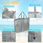 SRISE Mesh Beach Bag - Large Beach Tote Bag for Family Beach Bag for Toys & Vacation Essentials