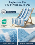 LANE LINEN 100% Cotton Beach Towel- Pack of 4 Beach Towels Set, Cabana Stripe Pool Oversized Beach Towels for Adults (30" x 60”), Highly Absorbent, Large Beach Towel, Quick Dry Towel - Light Blue