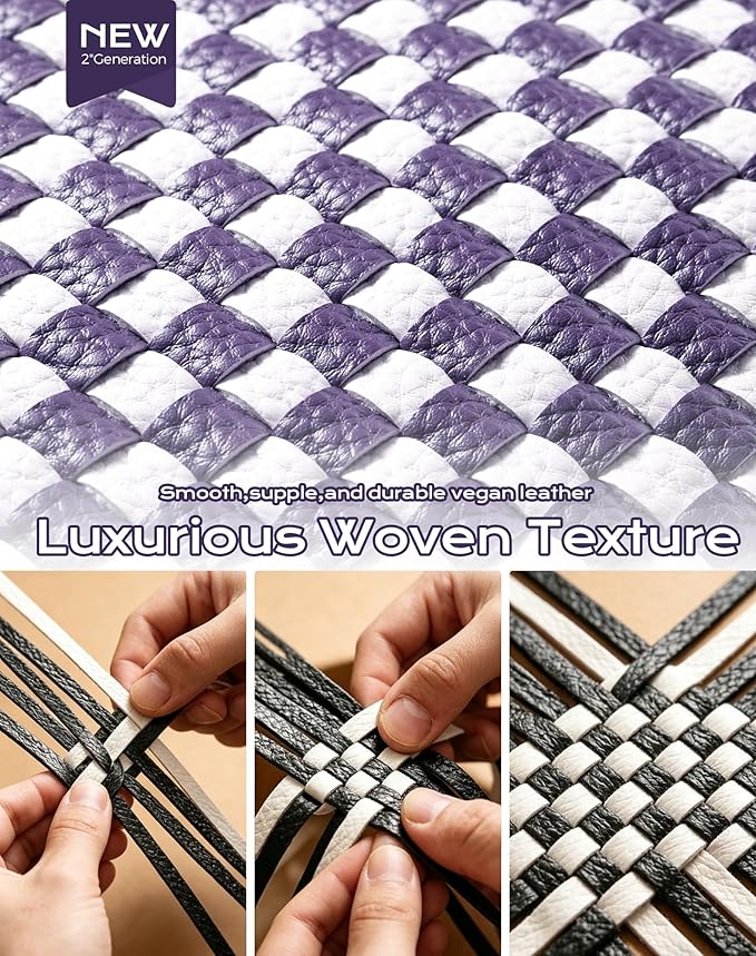 Trendy Woven Checkered Crossbody Bum Bag for Women，PU Leather Checkered Purse Fanny Packs Belt Bag (Woven Bum Bag - Cloudy Purple White)