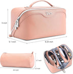 BOYATU Travel Makeup Bag Organizer Cosmetic Bag: 3 Pcs Set Make up Bags for Women with Handle - Waterproof Vegan Leather Toiletry Bags Travel Essentials Pouch with Compartments (C-05-Pink)