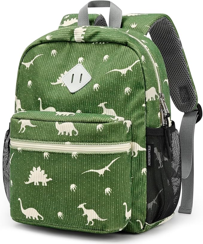 STEAMEDBUN Corduroy Toddler Backpack for Boys Girls 2-4, Kids Preschool Backpack for Kindergarten - Dinosaur