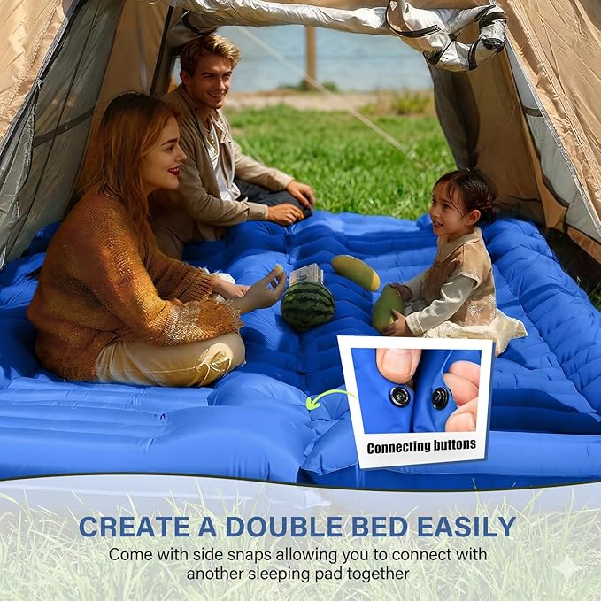 FUN PAC Camping Sleeping Pad with Pillow Built-in Foot Pump Inflatable Sleeping Mat Compact for Camping Backpacking Hiking Traveling - Blue