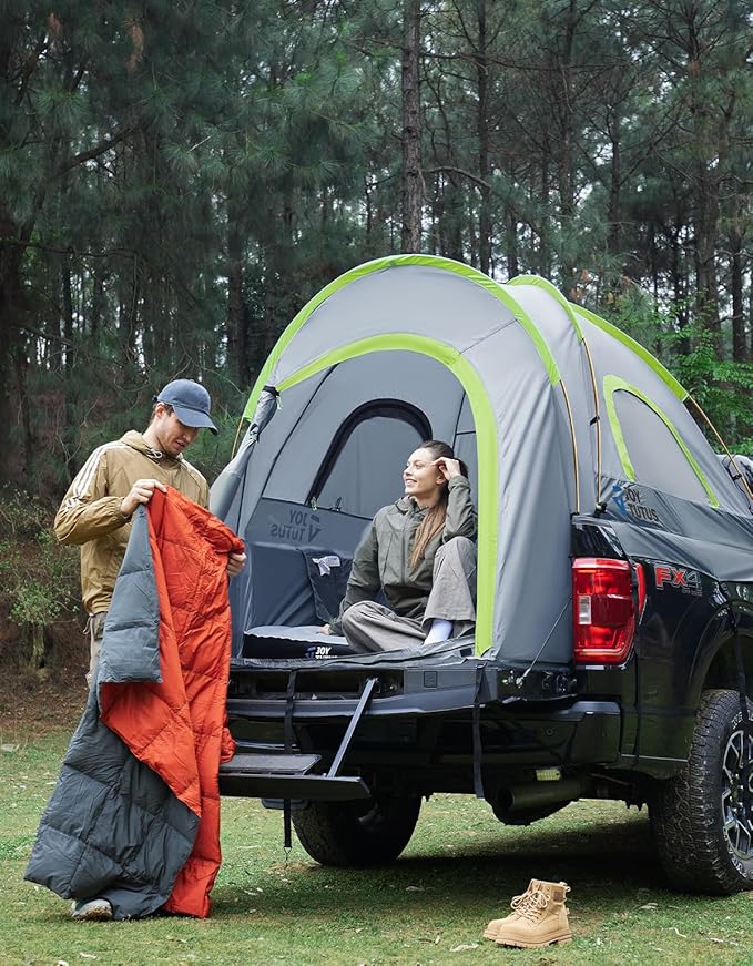 JOYTUTUS Pickup Truck Tent 6.5ft 2.0, Waterproof PU2000mm Double Layer for 2 Person, Portable Truck Bed Tent with Rainfly, Green, Aluminum Pole