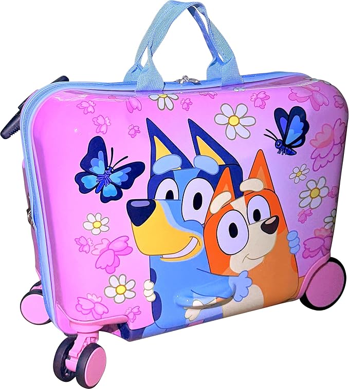 Fast Forward Bluey Girls Ride-On 18" Suitcase for Kids/Tow-Along Toddler Carry-On Luggage with Wheels