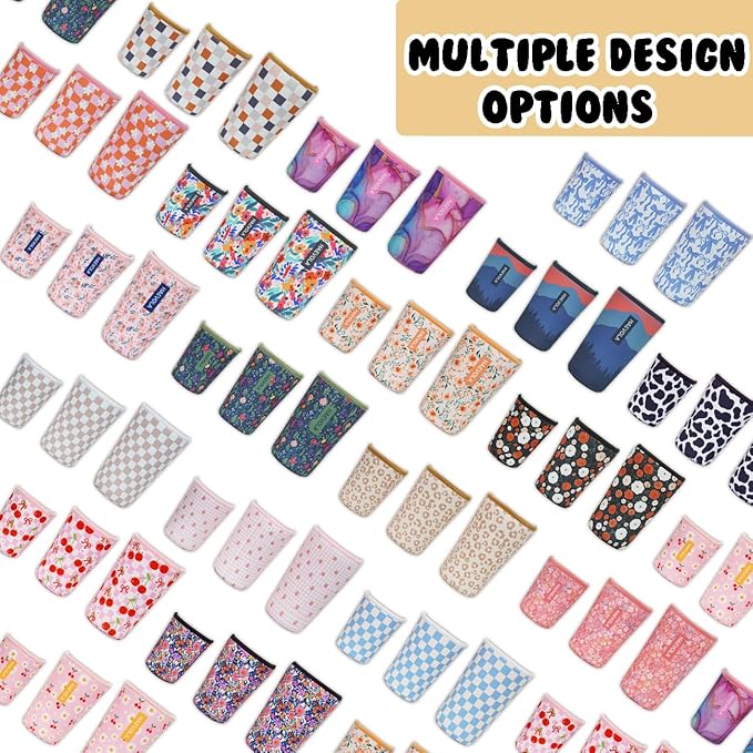 Reusable Insulated Neoprene Iced Coffee Cup Sleeve, Durable Drink Sleeve for Cold Beverages, Beverage Holder for Iced Coffee, Classic Checker