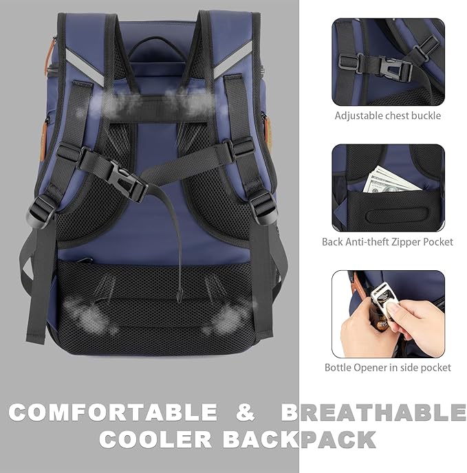 BAGPARKK Insulated Cooler Backpack,33/45 Cans Multifunctional Double Deck Leakproof Cooler Bag with Sternum Strap,Large Capacity Lightweight Travel Camping Beach Backpack