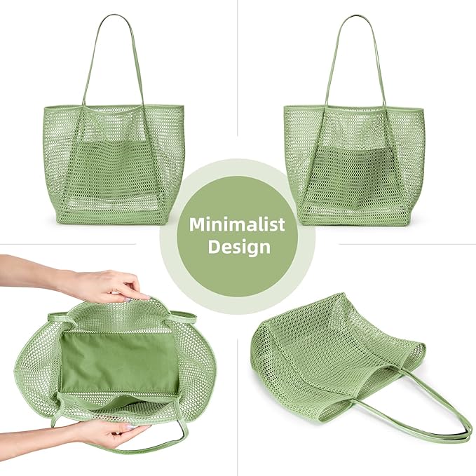 KALIDI Beach Nylon Mesh Tote Bag, Casual Tote Bag Hobo Women Foldable MAX 23L Shoulder Bag For Beach Picnic Vacation