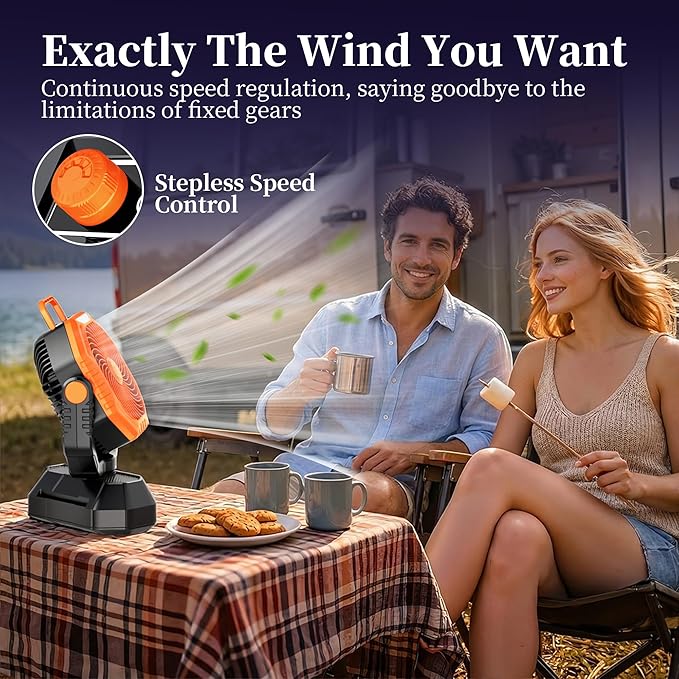 AJVV Camping Fan with Light, Remote and Oscillation, Battery Powered Hanging Tent Fan, Rechargeable Portable for Camp, Outdoor, Emergencies, Fishing, RV Travel, Jobsite