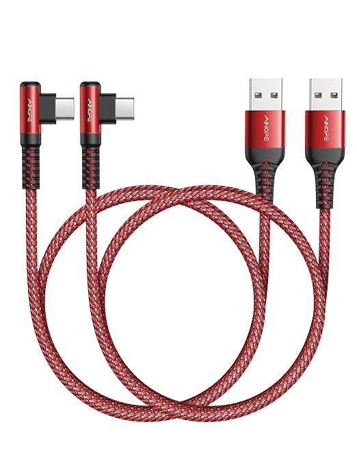USB C Cable [2 Pack 1.6FT] Fast Charger Type C 3.1A Right Angle Nylon Braided USB Type C Cable Compatible with Galaxy Note 10 9 A51, S22 S21 S10 LG G8 G7 Charging Cord