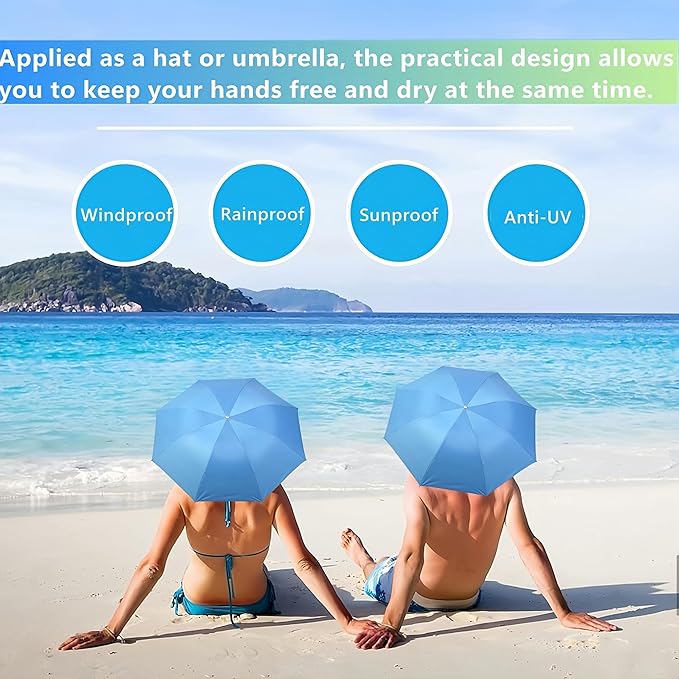 3 Pack Umbrella Hat, Sports Head Umbrella Hats for Adult Women, 26" Diameter Folding Waterproof Rainbow Fishing Headwear for Outdoor Party Beach Hiking