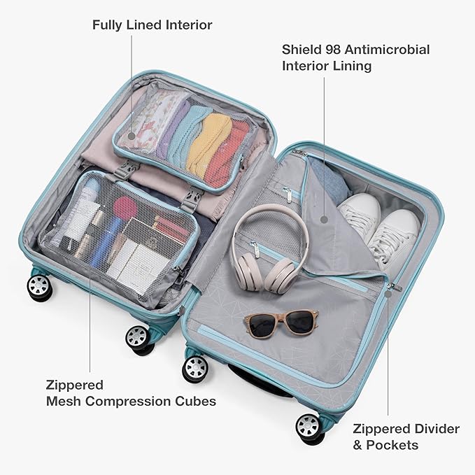 Traveler's Choice Pagosa Hardshell Expandable Luggage with Spinner Wheels, Baby Blue, 22-Inch Carry-on