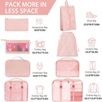 KPX 8 Set Packing Cubes for Travel, Luggage Packing Organizers Accessories Large Toiletries Bag for Clothes Shoes Cosmetics (Pink Strips)