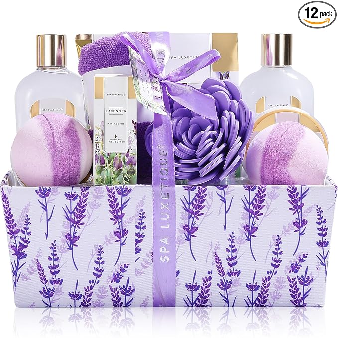 Spa Luxetique Gift Baskets for Women Lavender Spa Gifts for Women 12 Pcs Birthday Gifts for Women Gift Set for Her Mothers Day Gift for Mom