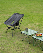 iClimb Ultralight Compact Camping Folding Beach Chair with Anti-Sinking Large Feet and Back Support Webbing (Black Grid- Square Frame)