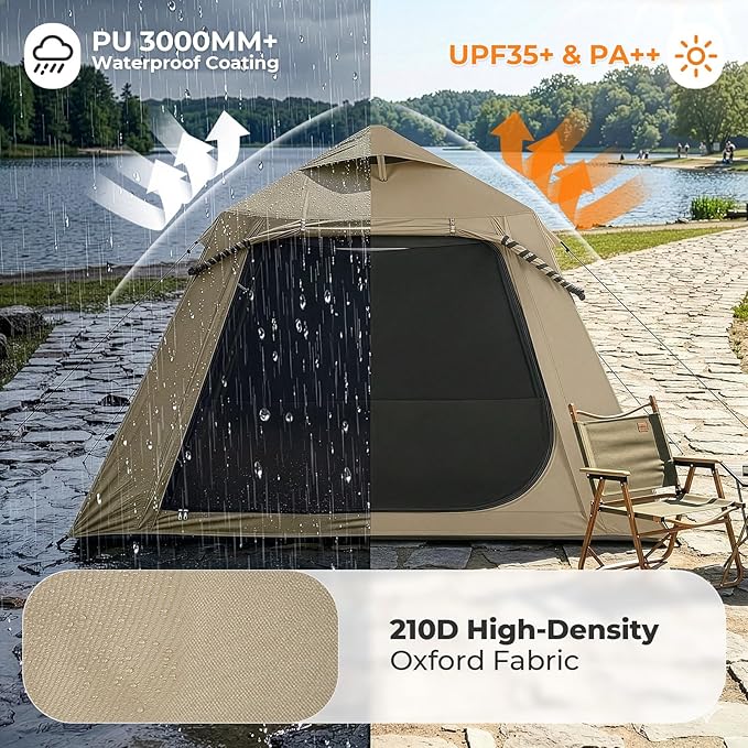 VINGLI Inflatable Camping Tent, All-Weather Inflatable Hot Tents with Stove Jack, Blow Up Tent for Camping with Mesh Doors & Windows, Inflatable Air Tents for Camping Adult