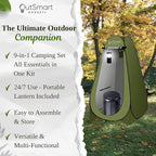 Outsmart Gadgets Outdoor Portable Toilet Set for Adults with Camping Night Lantern, Folding XL Toilet, Pop Up Privacy Tent and Carry Bags, Multipurpose Potty, Washable and Foldable for RV Travel