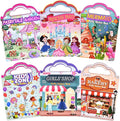 6 Set (260pcs) Puffy Sticker Books Activity for Girls, Reusable Stickers Book, Fairytale+Garden+Princess Party+Mermaid+Kids Zone+Girls' Shop, Travel Book for Kids Ages 3+